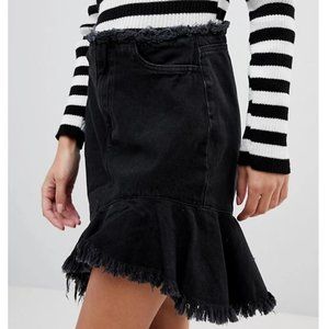 NA-KD Raw Hem Slanting Frill Denim Skirt